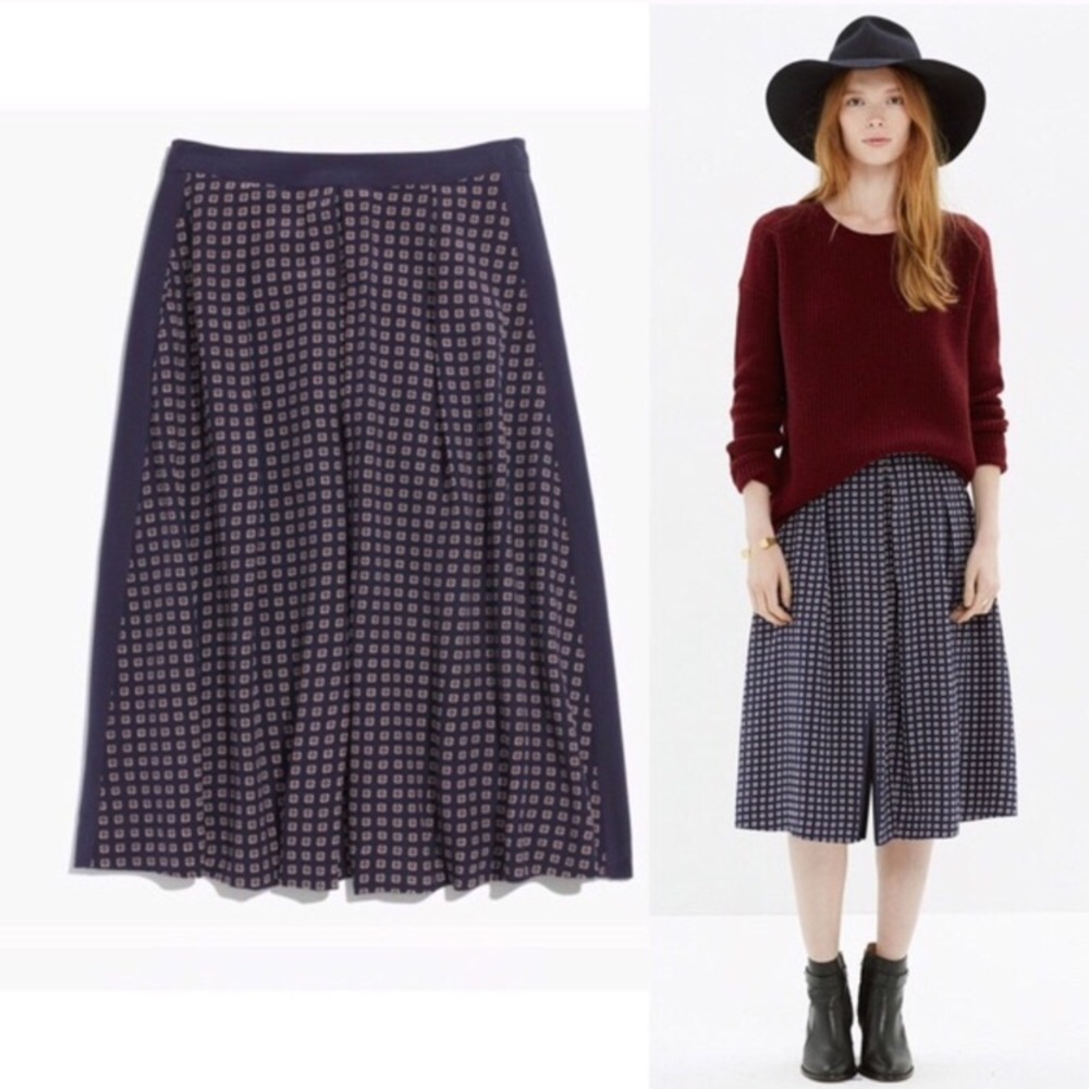 Madewell 100% silk patterned midi skirt